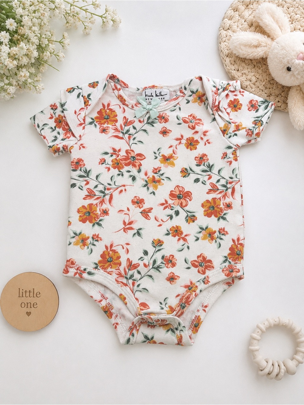 floral cream baby onesie
